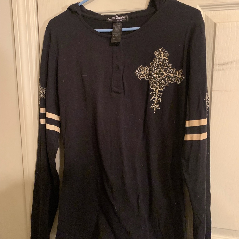 Los Angeles Apparel Black Long Sleeve Top with White Embroidery
